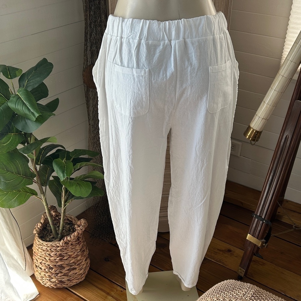 White linen & cotton white Beach Ankle-Length Women's Pants size XL New W Tag - Picture 9 of 16